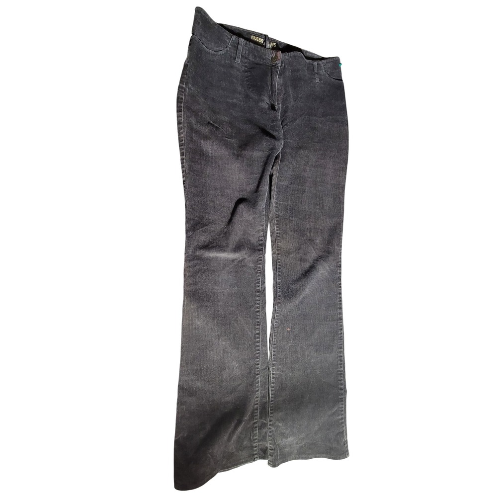 Guess Jeans Womens Black Corduroy Flare Pants Stretch Mid Rise Size 26 Y2K 90s